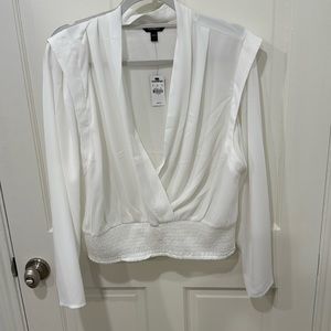 White Faux Wrap Express Top